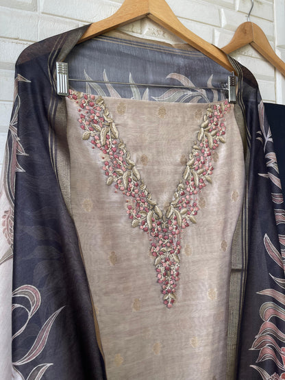 Banarasi soft linen silk unstitched ladies suit Rc17795