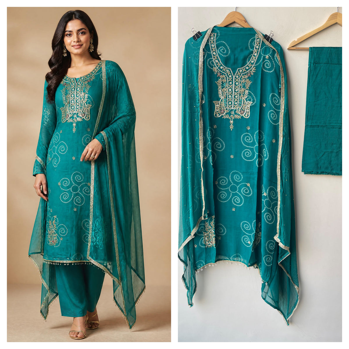 Premium Bandani Printed Organza Unstitched 3 Pcs Designer Suit Set