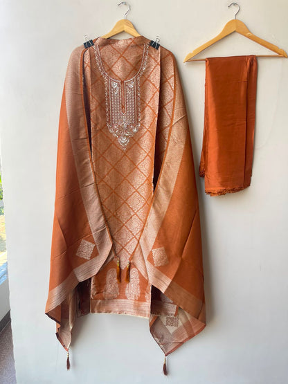 Fine Banarasi shimmer silk unstitched ladies suit Rc19261 (b)
