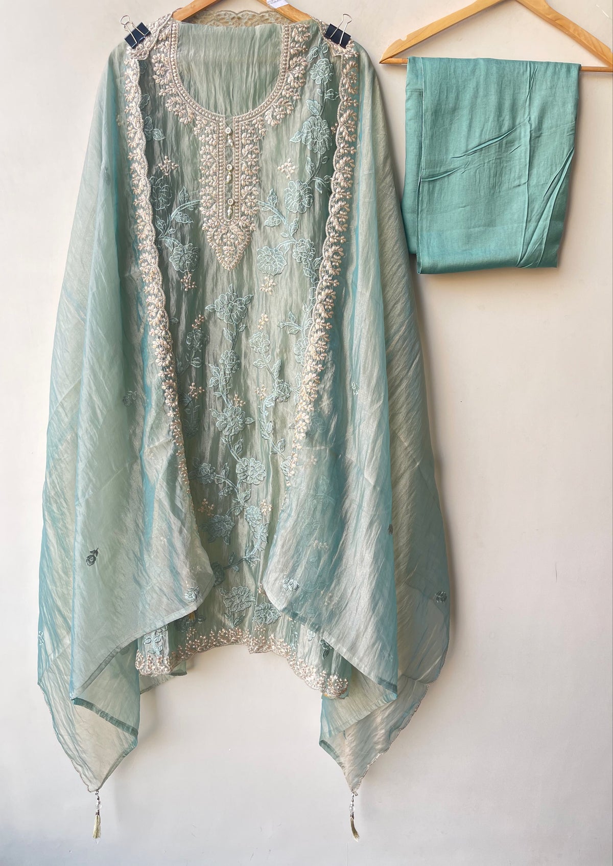 Premium Shimmer Tissue 3pcs Unstitched Designer Suit Set