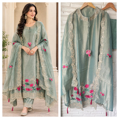 Shimmer Silk Unstitched 3 Piece Designer Suit Set