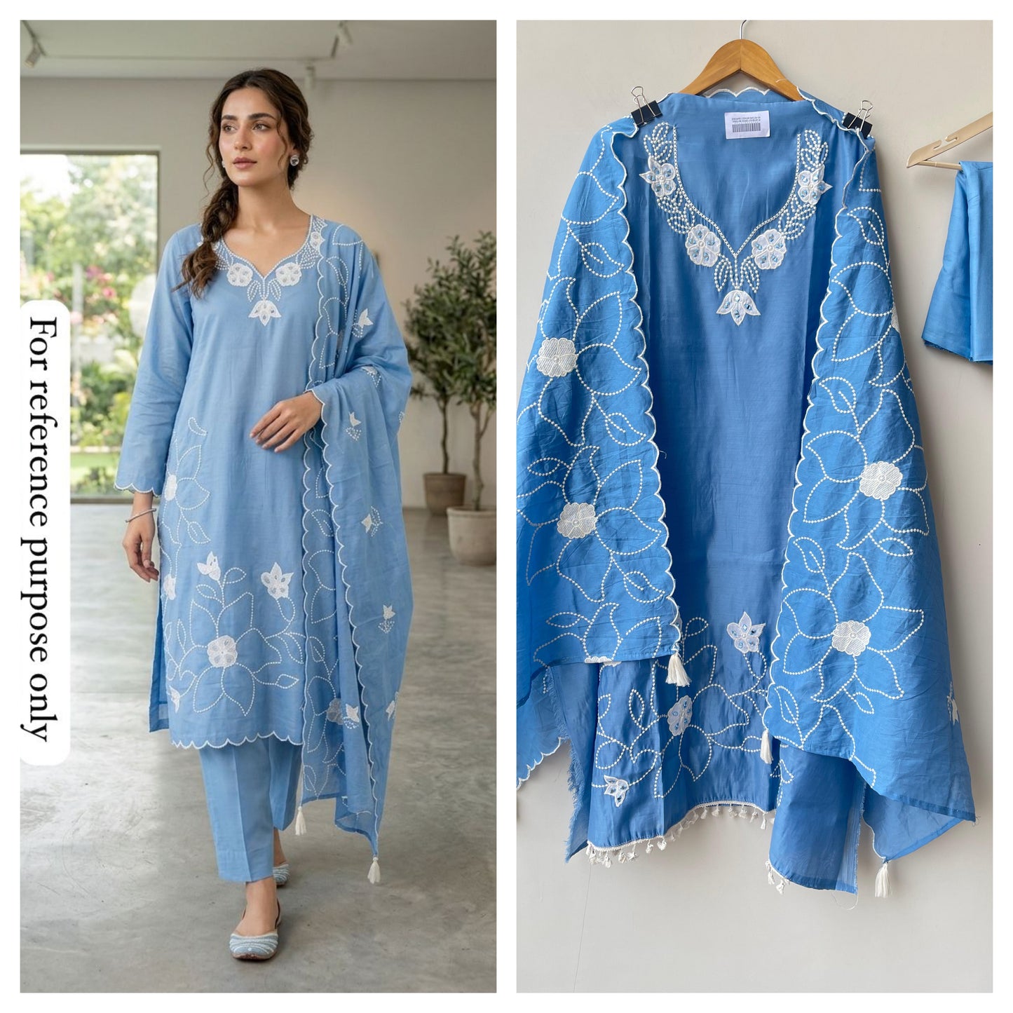 Mul chanderi unstitched salwar suit with patchwork, mirror work and tassel lace – RoyalChicByPriti