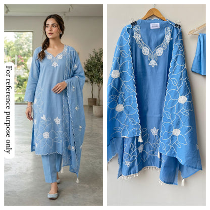 Mul chanderi unstitched salwar suit with patchwork, mirror work and tassel lace – RoyalChicByPriti