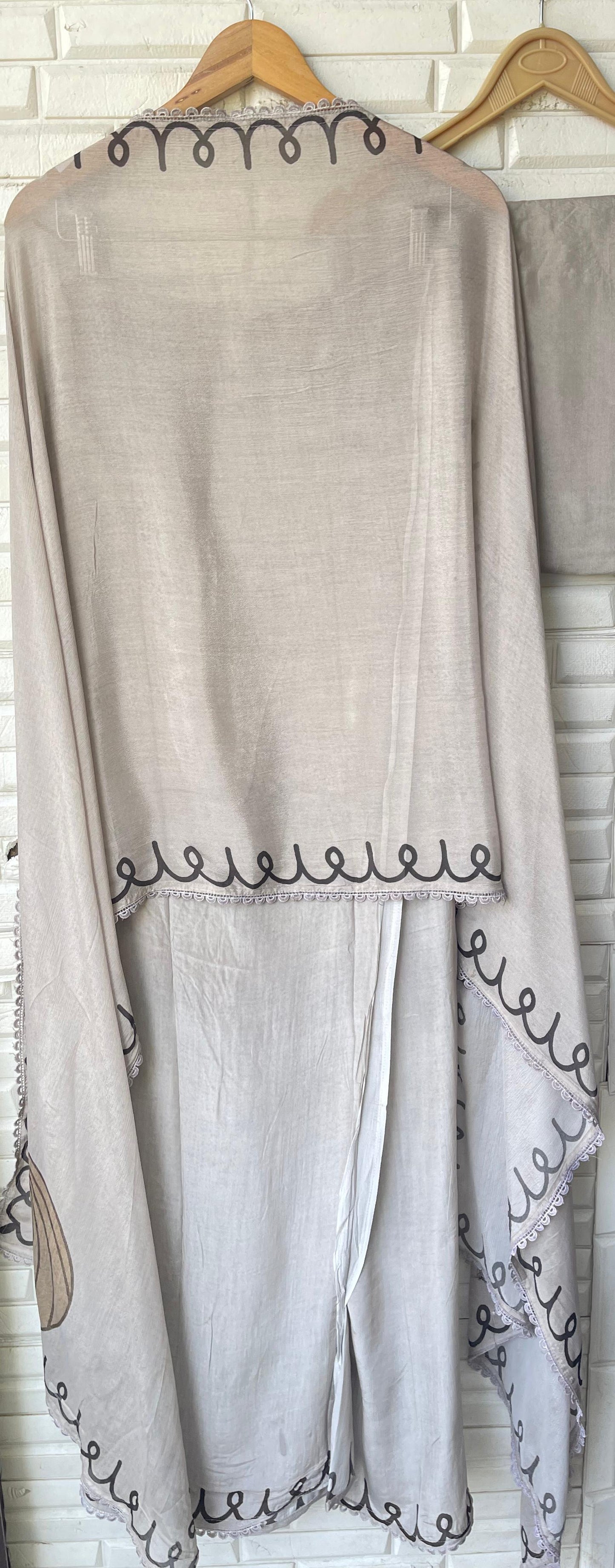 Satin crape unstitched ladies suit Rc17807