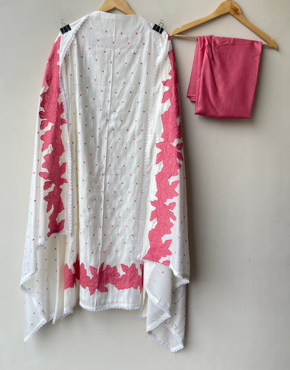 Mul Chanderi Cotton Resham Embroidered Unstitched Suit Set