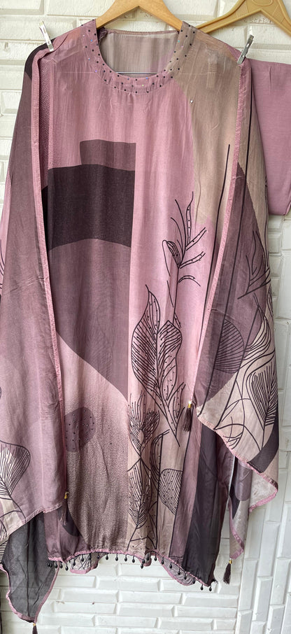 Satin crape unstitched ladies suit Rc17782