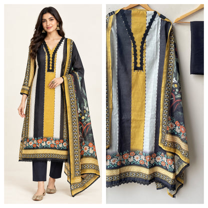 Designer Cotton Linen Printed Unstitched 3 pcs Suit Set