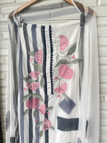 Mul Chanderi Printed Unstitched Ladies Suit Rc17243