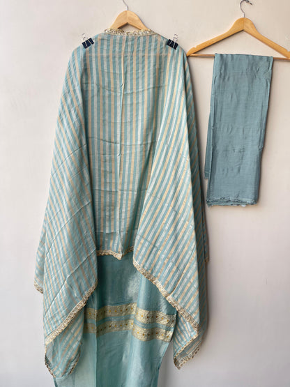 Banarasi shimmer silk printed unstitched ladies suit Rc19333 (a)