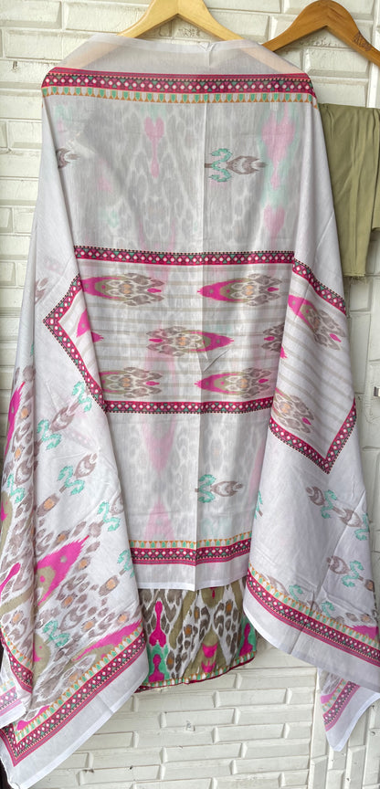 Mul chanderi cotton printed unstitched ladies suit Rc19297