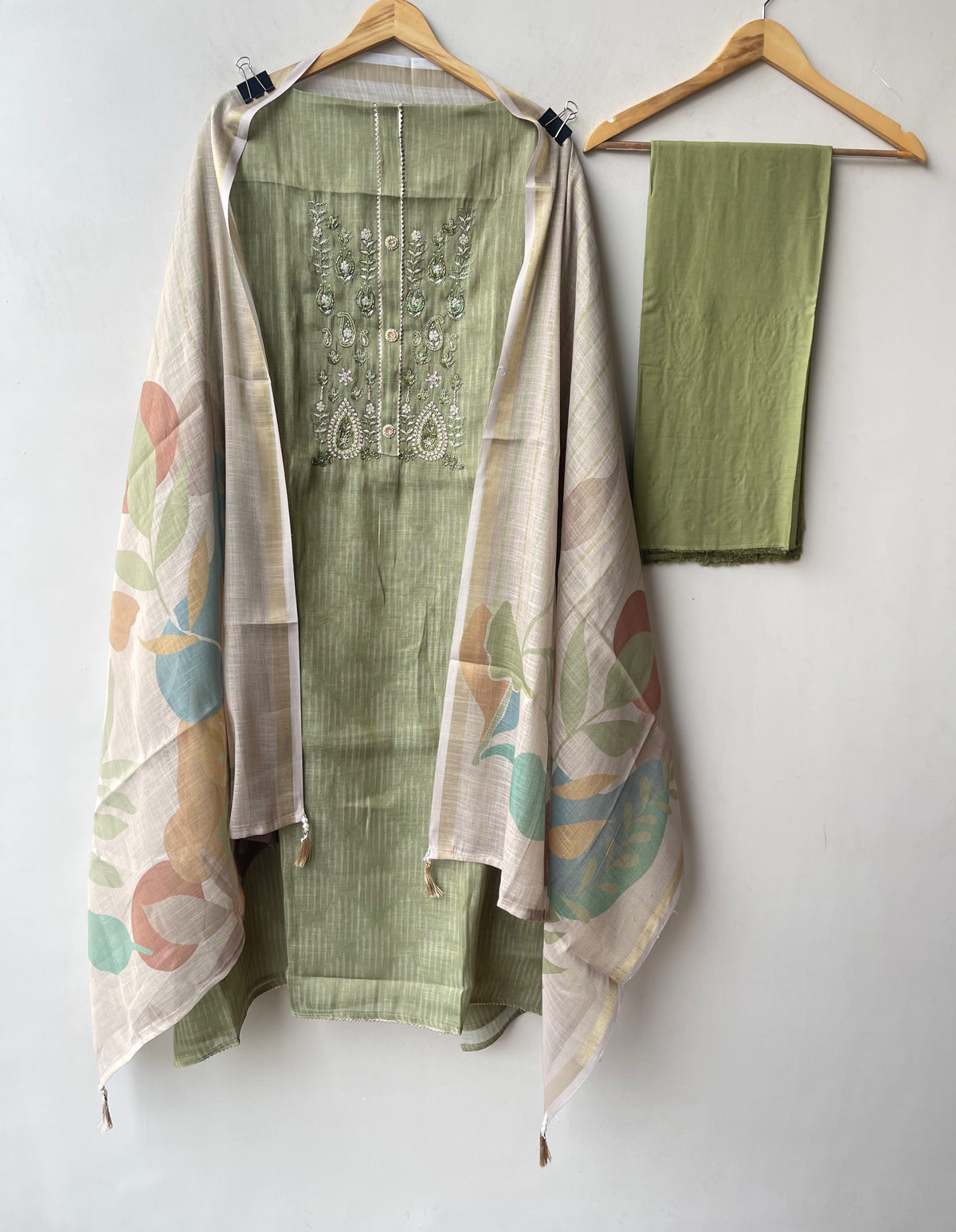 Self Shimmer Linen Embroidered Designer 3 Pcs Unstitched Suit Set