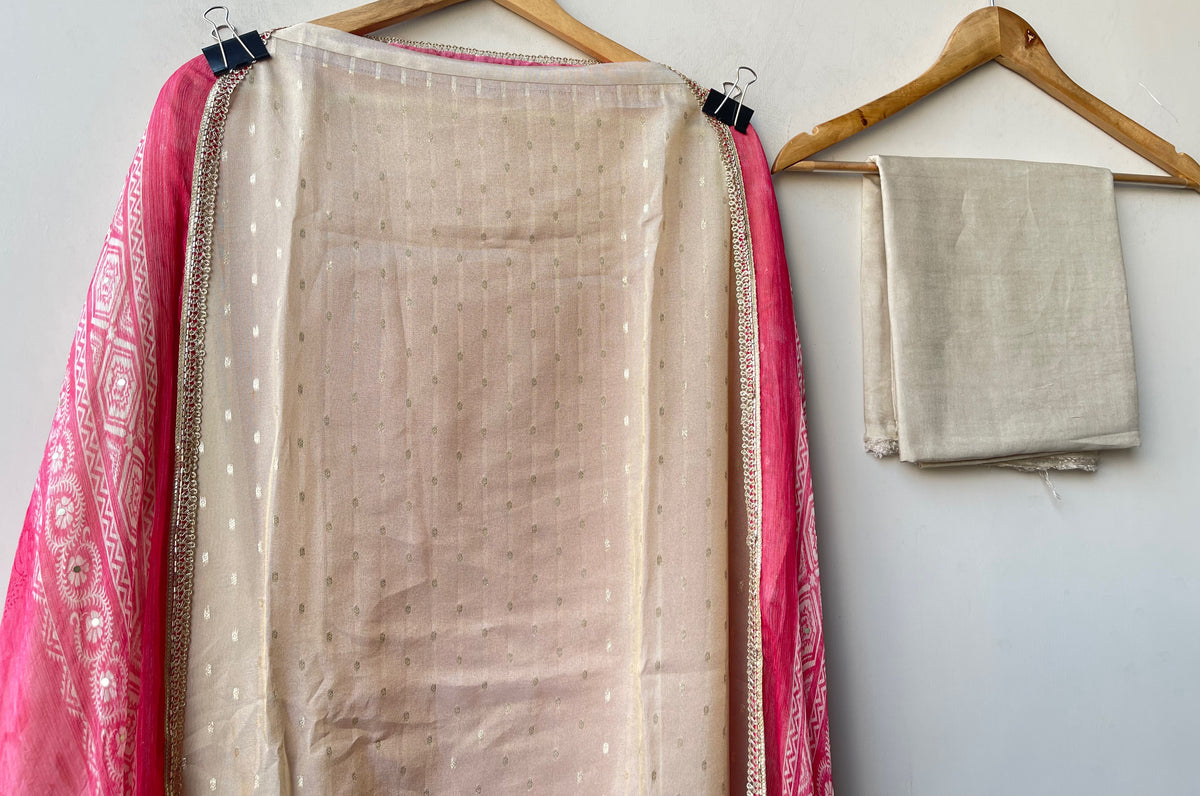 Banarasi Shimmer Organza Silk Embroidered Unstitched Suit Set