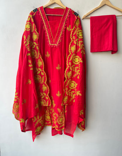 Designer Mul Chanderi 3 Pcs Unstitched Suit Set
