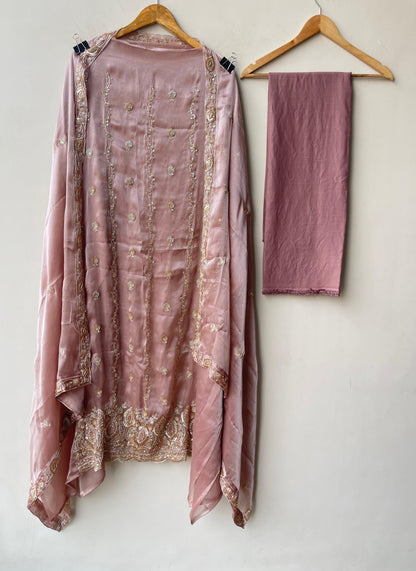 Shimmer glass silk fabric unstitched ladies suit