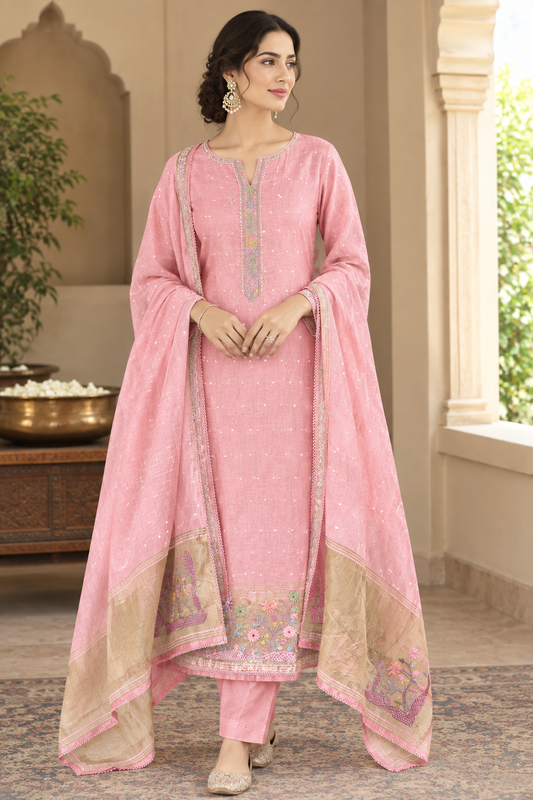 Banarasi Mul Chanderi Elegant Unstitched Suit Set