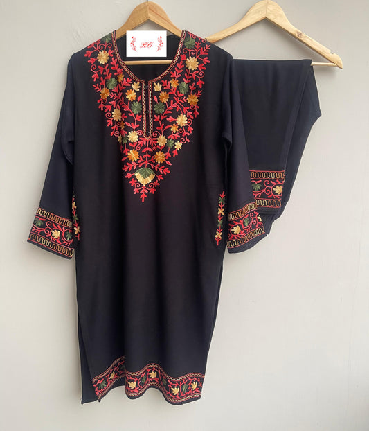 Woolen embroidered readymade ladies winter coord set Rc17879