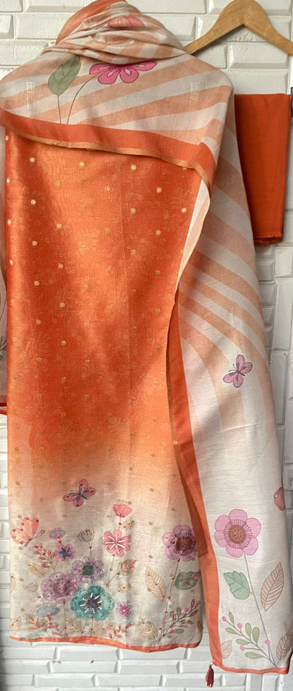 Banarasi shimmer linen unstitched ladies suit Rc17786