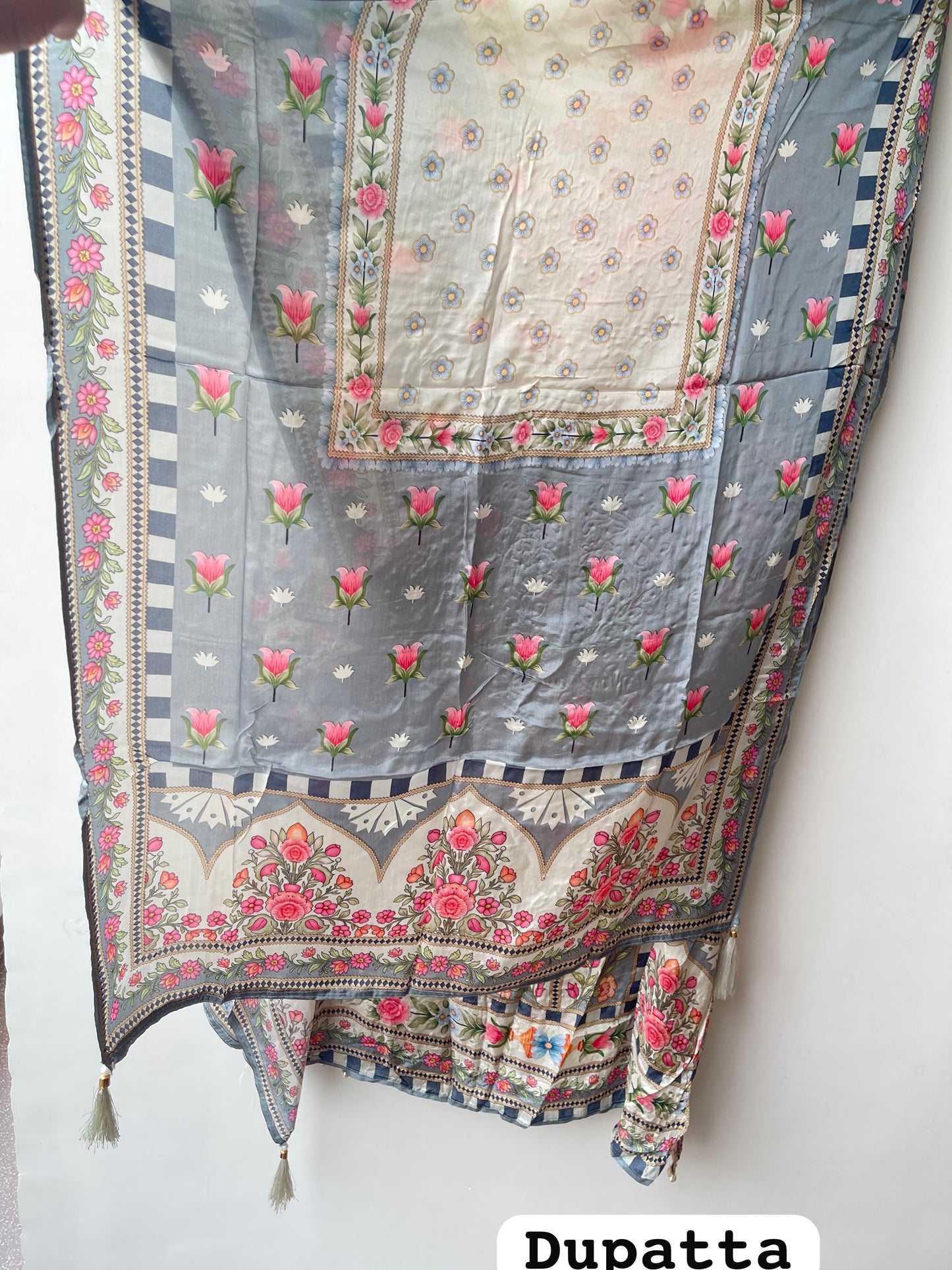 Pure crepe satin unstitched printed ladies suit Rc19215