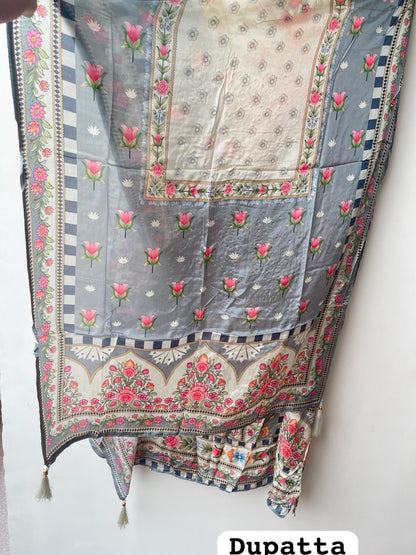 Pure crepe satin unstitched printed ladies suit Rc19215