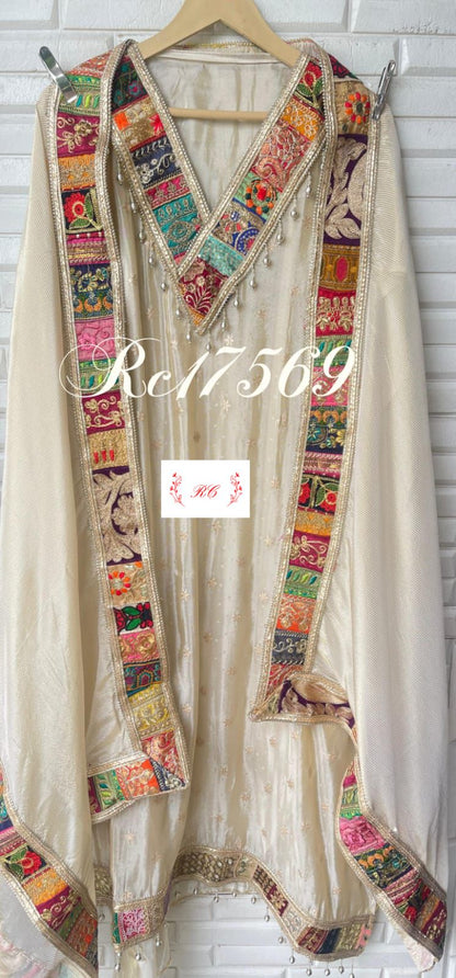 Shimmer silk semi stitched ladies suit Rc17569