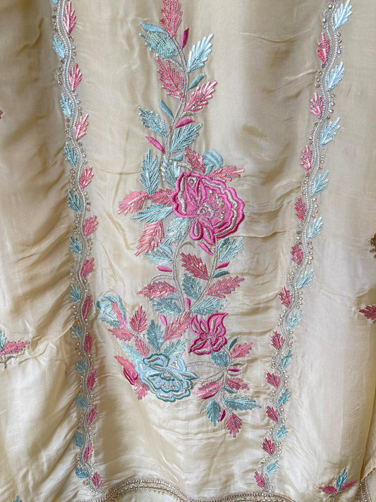 Crape satin unstitched ladies suit Rc17741