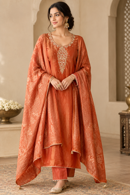 Shimmer Silk Printed Unstitched Suit Set