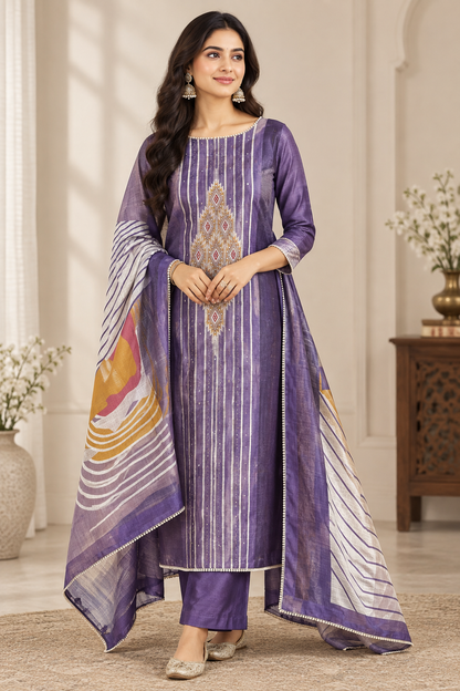 Designer Shimmer Linen Printed Unstitched 3 Pcs Suit Set