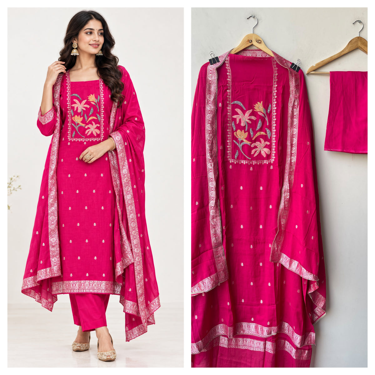 Banarasi Mul Chanderi Designer Unstitched 3pcs Suit Set