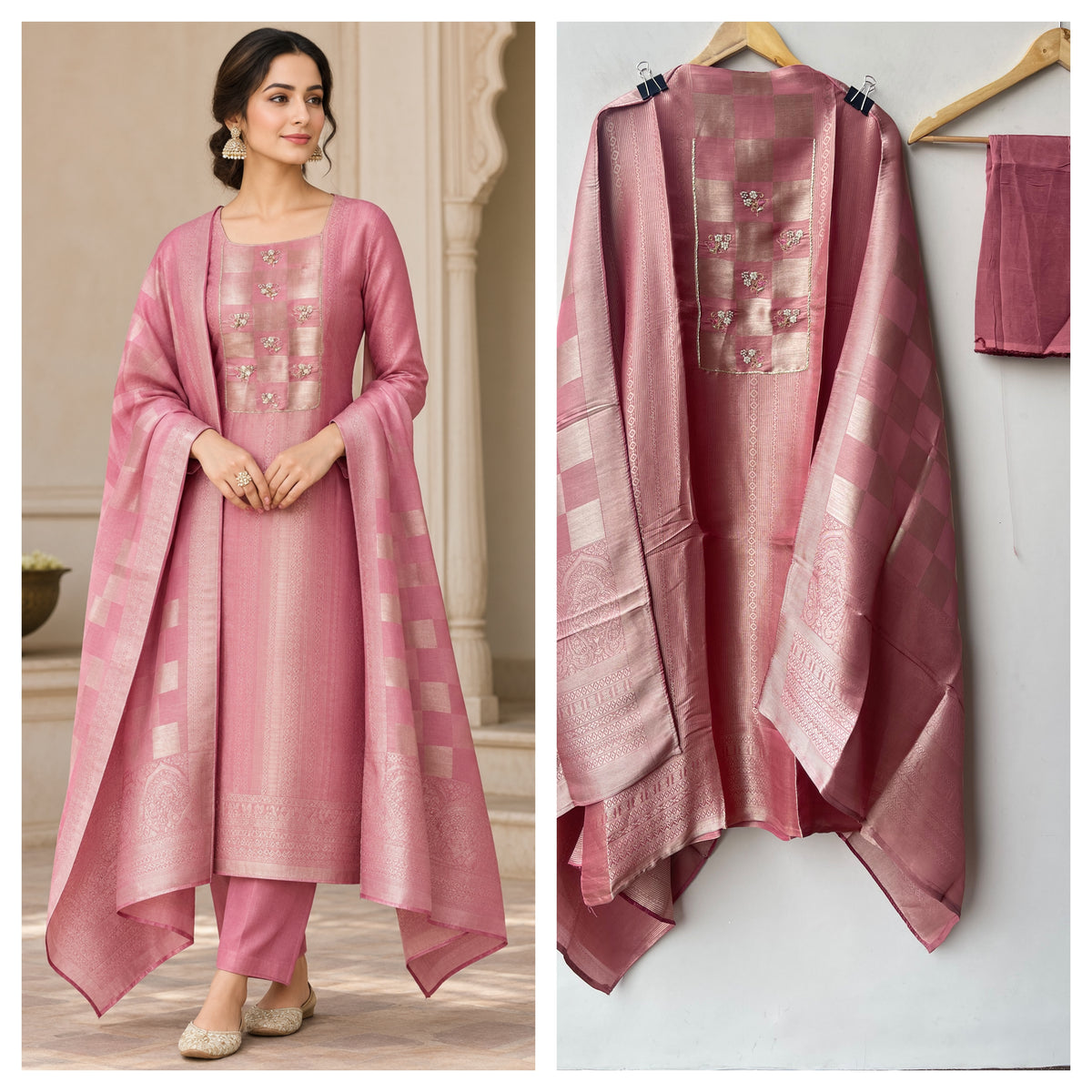 Luxurious Pure Shimmer Giraffe Silk Woven Unstitched 3 Pcs Designer Suit Set