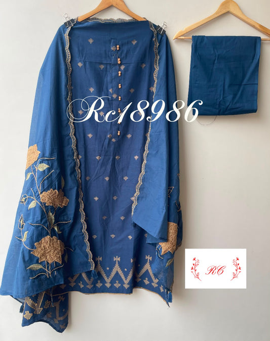 Cotton weaving unstitched ladies suit Rc18986