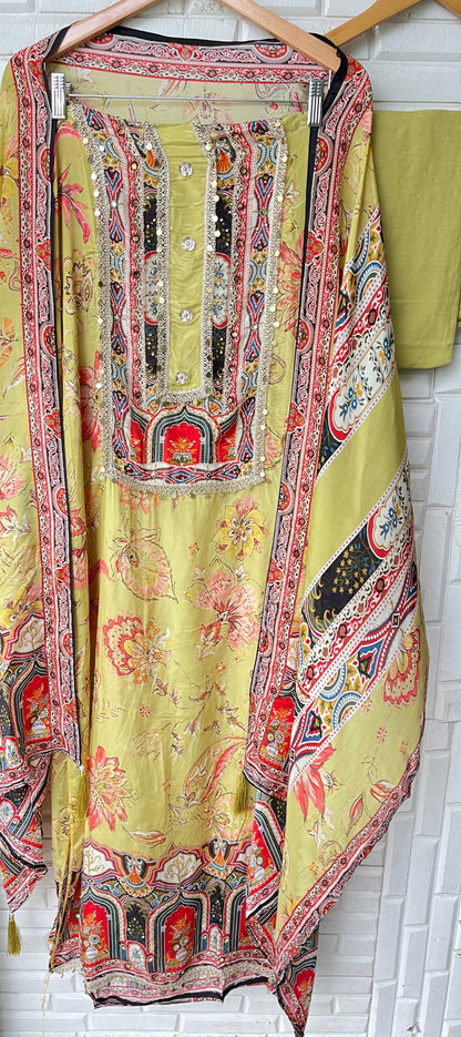 Muslin silk unstitched ladies suit Rc17403