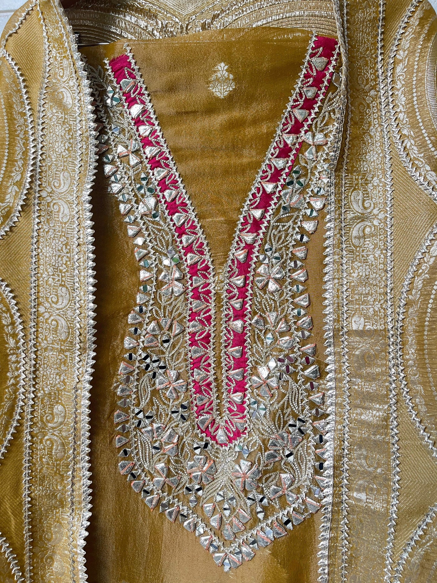 Banarasi shimmer silk unstitched ladies suit Rc17694
