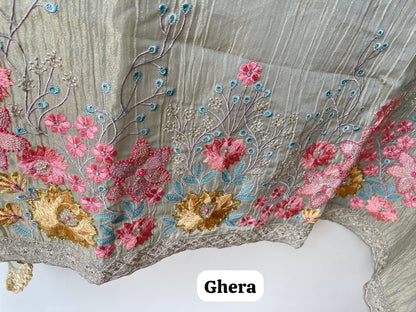 Elegant Crushed Shimmer Tissue Unstitched Ladies 3pcs Designer Suit Set