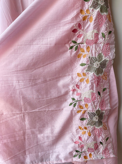 Mul Chanderi Embroidered unstitched ladies suit