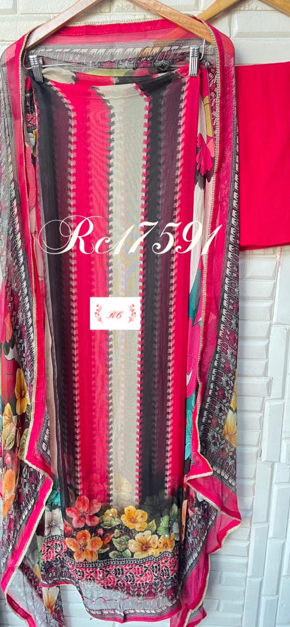 Muslin burberry printed unstitched ladies suit Rc17591