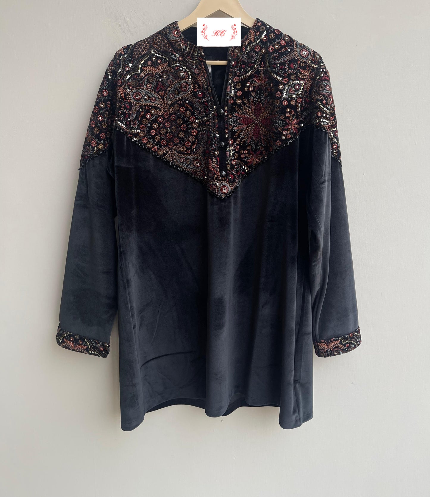 Velvet embroidered readymade ladies winter coord set Rc17877