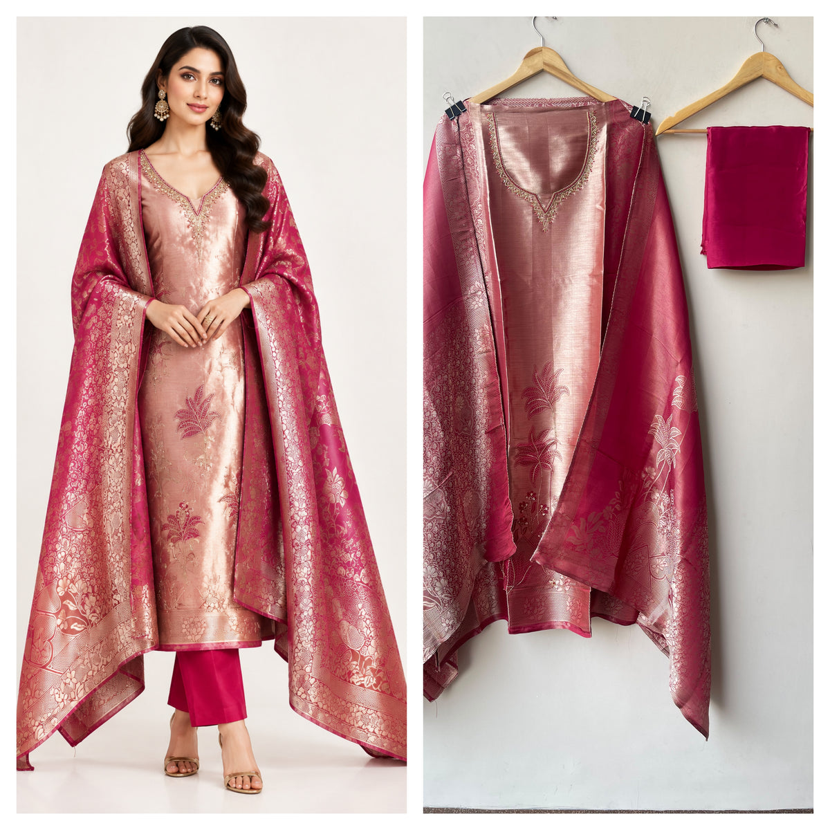 Premium Shimmer Giraffe Silk Weaving Unstitched 3 pcs Suit Set