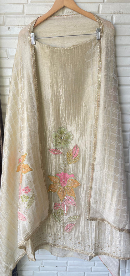 Crushed shimmer silk unstitched ladies suit Rc17805