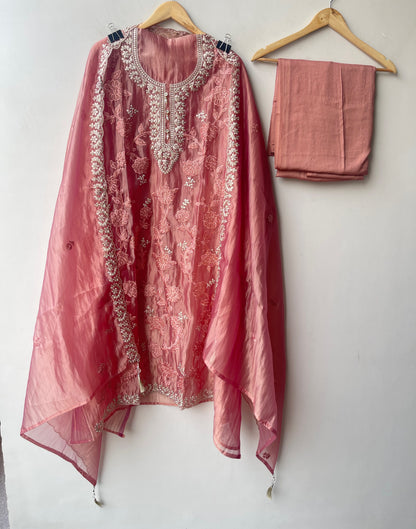 Exquisite Shimmer Tissue Unstitched Designer 3 Pcs Suit Set