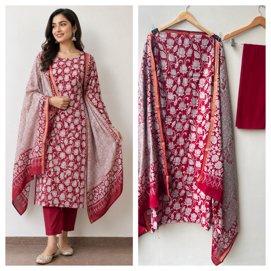 Soft mul chanderi printed ladies unstitched suit Rc19030