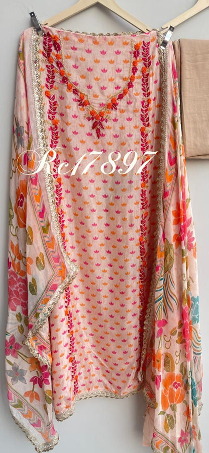 Glass organza unstitched ladies suit Rc17897