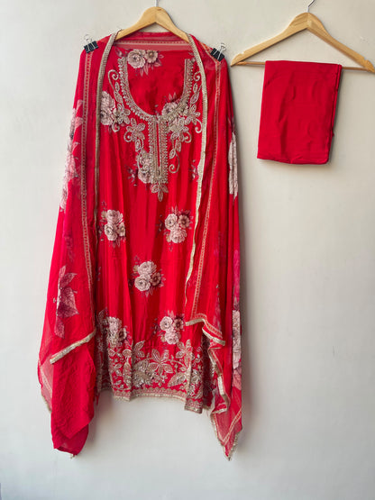 Premium Printed Satin Crepe Unstitched Designer 3 Pcs Suit Set
