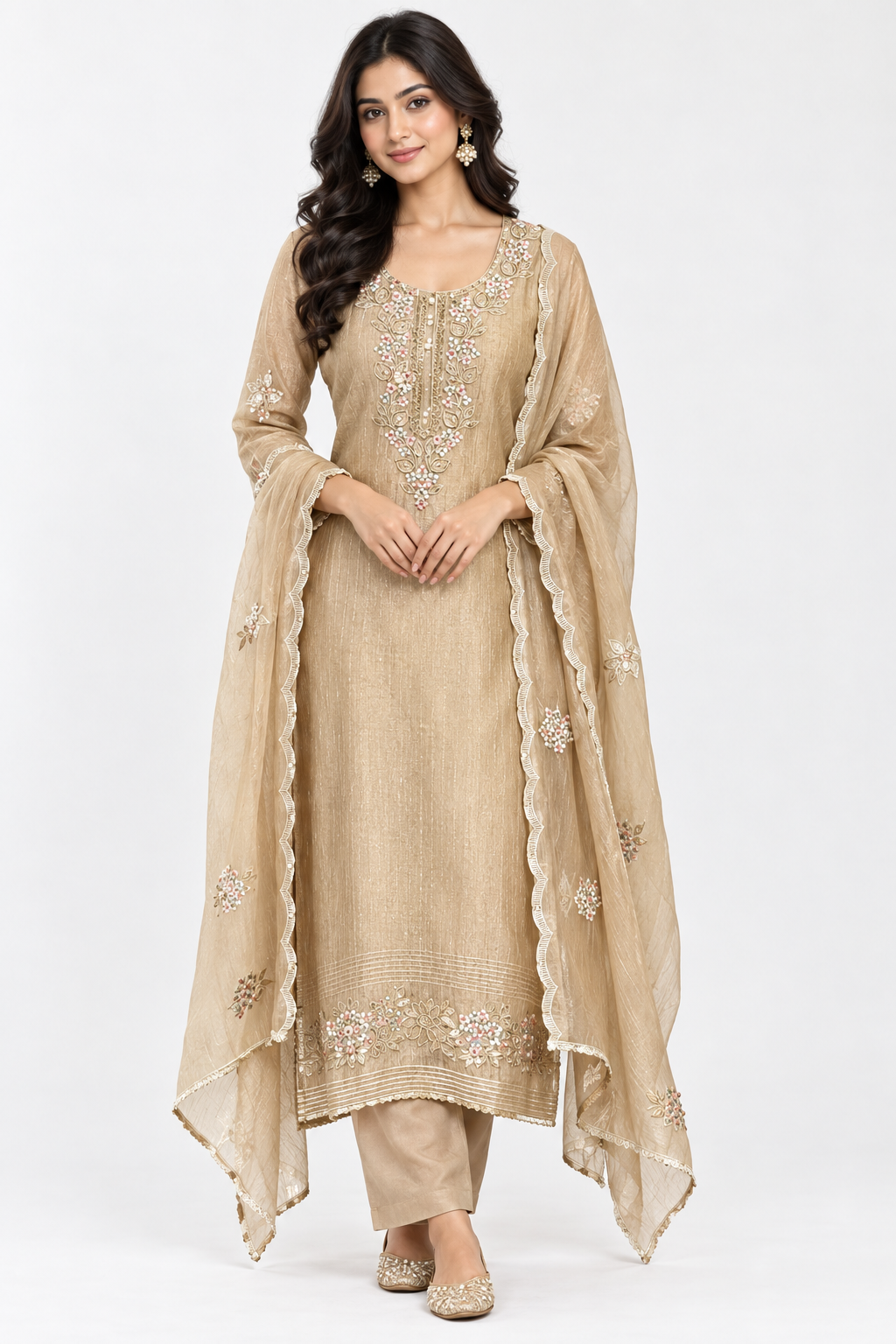 Premium Shimmer Crushed Tissue 3 pcs Unstitched Suit Set