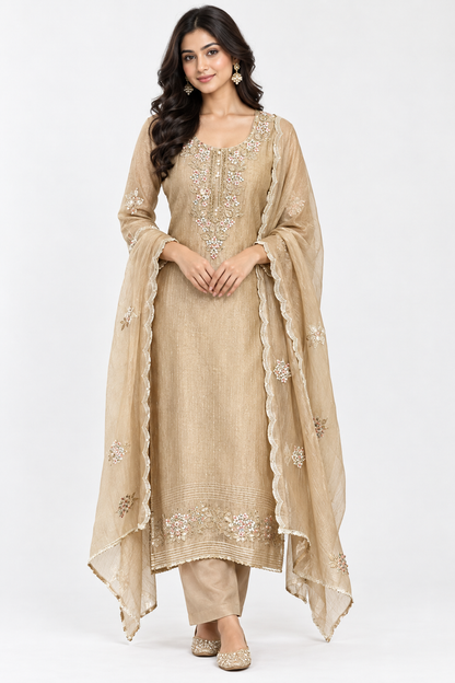 Premium Shimmer Crushed Tissue 3 pcs Unstitched Suit Set