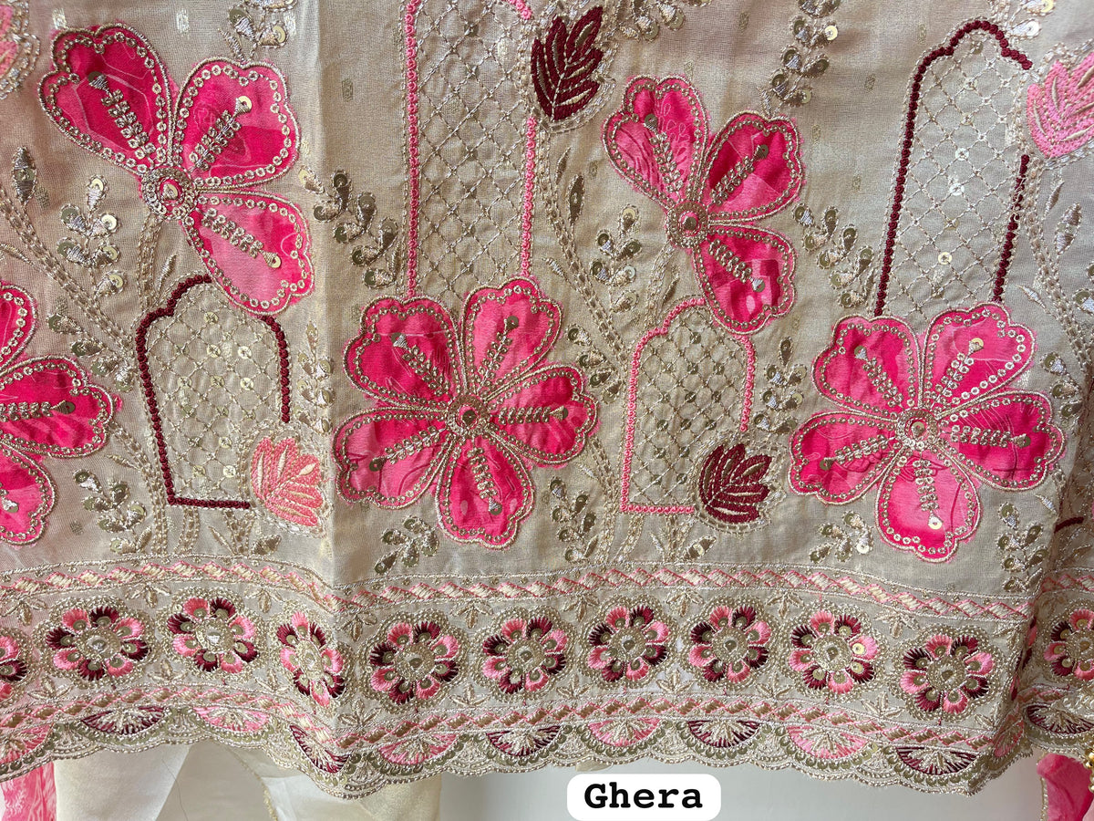 Banarasi Shimmer Organza Silk Embroidered Unstitched Suit Set