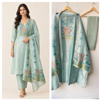 Exquisite shimmer Silk Printed Unstitched Designer 3 Pcs Suit Set