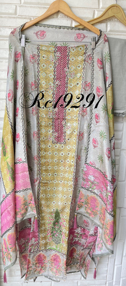 Shimmer glass organza unstitched ladies suit Rc19291