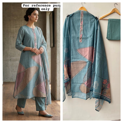 Self mul chanderi printed unstitched ladies suit Rc19135  (a)