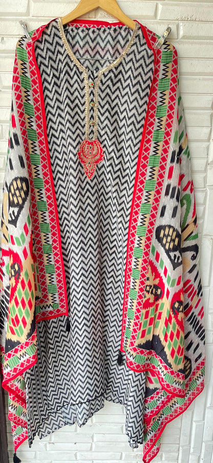Satin Crepe Ikkat Printed Unstitched Ladies Suit RC-18403 – view 7