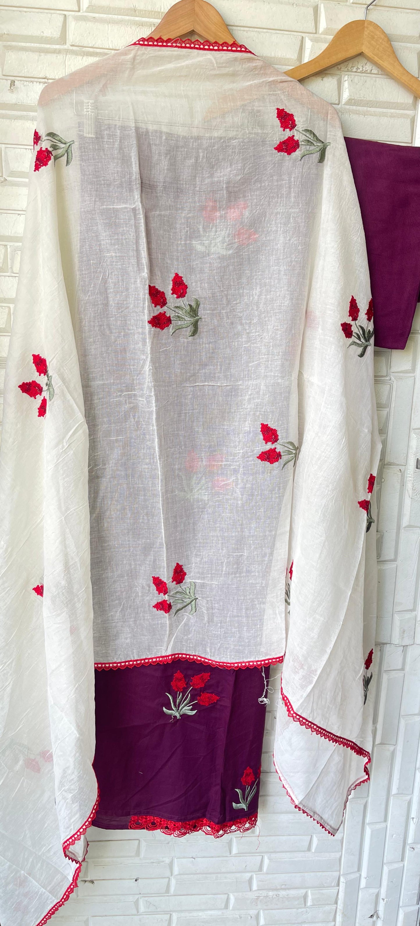 Cotton unstitched salwar suit with resham embroidery and mul cotton dupatta – RoyalChicByPriti
